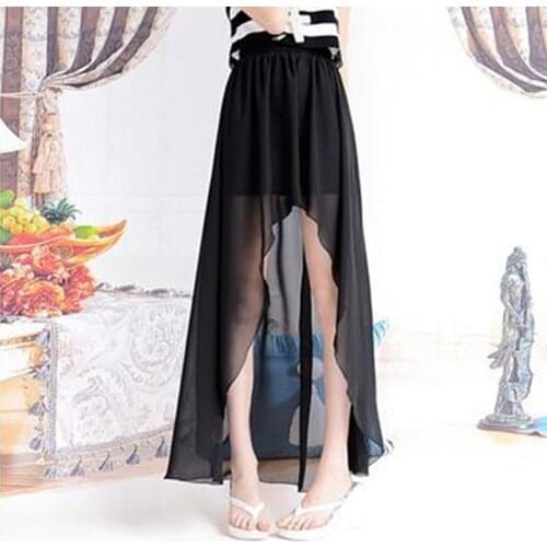 Women black Ruffle Chiffon Skirt High Waist Irregular Maxi Skirts Summer Office lady plus size long skirts 6XL 7XL 8XL