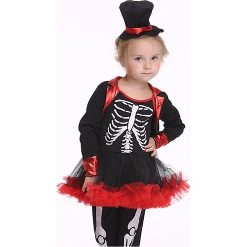 Girl Carnival Purim Pirate Terror Skull Skeleton Bone Costume Magic Show Swallowtail Cosplay Halloween Party Fancy Dress