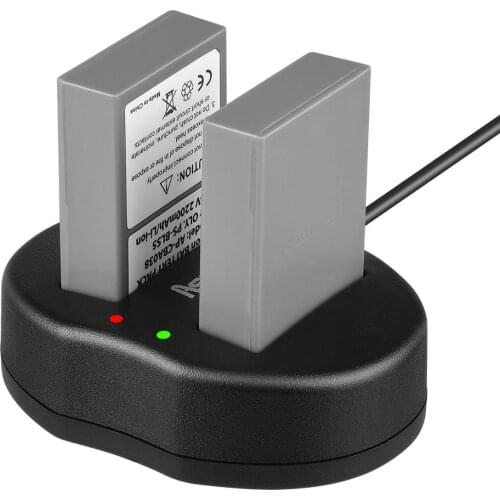 2Pcs 2200mAh BLS-5 PS-BLS5 BLS5 BLS50 Camera Battery +Dual USB Charger for Olympus OM-D E-M10, PEN E-PL2, E-PL5, E-PM2, Stylus 1