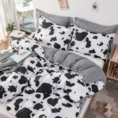 23Textile Cow Spot Printed Bedding Set Plaid Stripes 3pcs Duvet Cover Set Pillowcase Europe/USA/Australia King Size Bed Linen