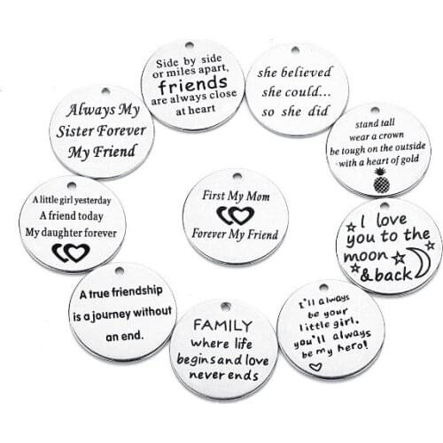 5pcs/lot 20mm Round lettering Connector Metal Alloy Pendant For DIY bracelet Jewelry Making ddr4