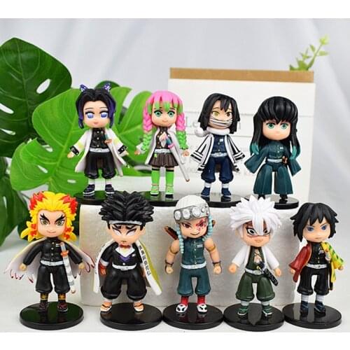 9pcs/set Kawaii Demon Slayer Action Figure PVC Model Toy Cute Tomioka Giyuu Kochou Shinobu Uzui Tengen Doll Room Decor Boy Gift