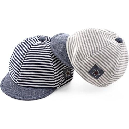 Spring Summer Cotton Comfortable Baby Infant Hats Cute Casual Striped Soft Eaves Baseball Cap Boy Beret Baby Girls Sun Hat