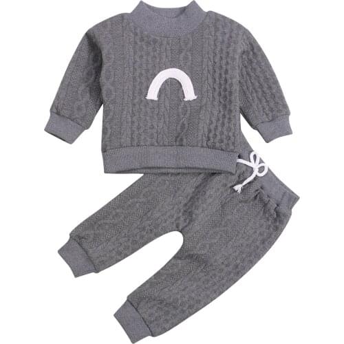 OPPERIAYA Kids Baby 2Pcs Fall Cotton Outfits Long Sleeve Mock Neck Rainbow Knit Tops Drawstring Elastic Waist Pants Casual Set