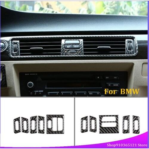 For BMW 3 Series E90 E92 2005-2012 Soft Carbon Fiber Car Dashboard Air Vent Frame Stickers Trim