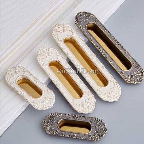 European 10PCS Sliding Door Handles Invisible Hidden Recessed Pulls Handles and Knobs Cupboard Wardrobe Drawer Cabinet Handles