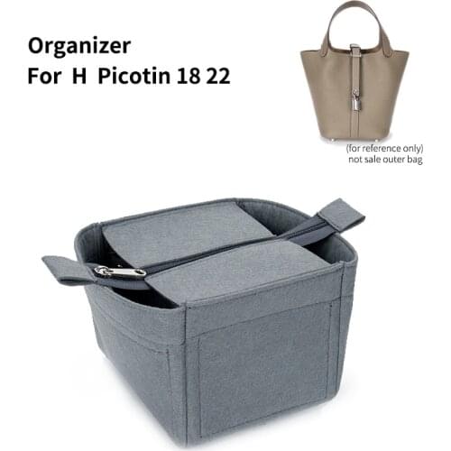 Felt Womens Cosmetic Bag Organizer Insert with zipper Bag Tote Shaper Fit Picotin 18 22