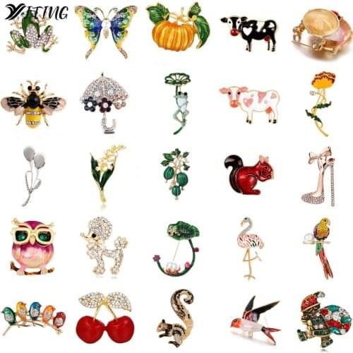 Flamingo Dragonfly Owl Dog Cherry Flower Bee Bird Brooch Pins For Women Dress Decoration Scarf Collar Animal Brooch Pin Jewelry