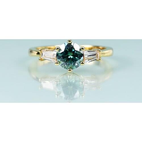 GEMS BEAUTY 14K Gold Filled Sterling Silver Moissanite Rings For Women Natural Light Green Moissanite 3-Stone Engagement Rings