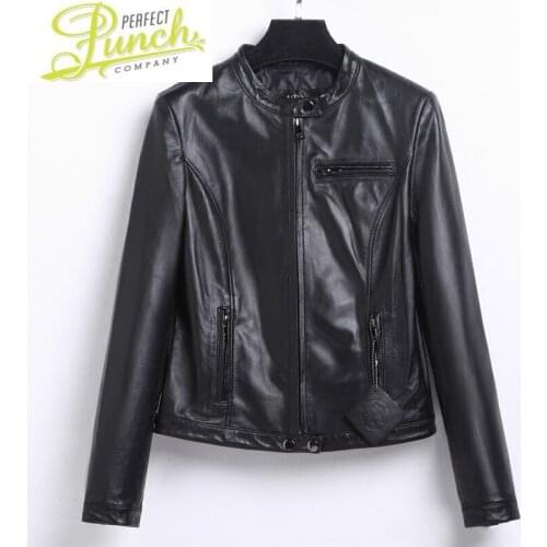 Genuino Jacket Women Cuero Sheepskin Leather Jackets Spring Autumn Black Short Slim Motocycle Streetwear 6618 MF177