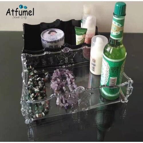 Quality Fashion Butterfly Cosmetic Storage Case Square Plastic Desk Sundries Lipstick Diamond Jewelry Organizer Box Black Clear