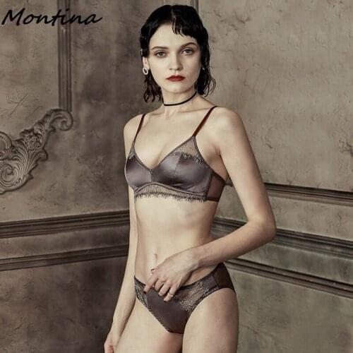 Bra and Panty Set Underwear Set Women Wire Free Unlined Underwear Briefs Lace Silk Bralette Deep V Lingere Sexy Lace Bra Set