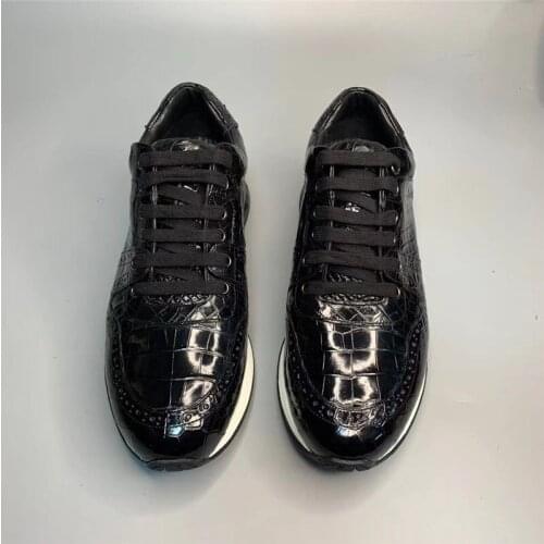 Authentic Exotic Crocodile Skin Male Black Footwear Sneakers Genuine Real Alligator Leather Mens Soft Lace-up Walking Shoes