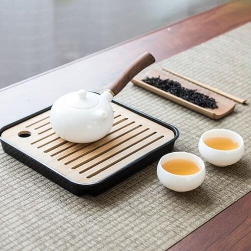 Square Simple Dry Soak Tea Tray Eco-Friendly Wooden Drainage Water Storage Board