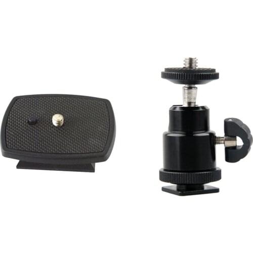 Aluminium Alloy Mini Ball Head 1/4Inch Mount With Flash Shoe With Mounting Bracket Adapter Tripod Quick Release Plate