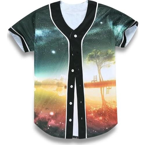 3D T Shirt Men Baseball Jersey Galaxy Sunset Tree Print Mens V-neck Harajuku Slim Fit T-Shirts Jacket Tshirt Tee Tops Camisas