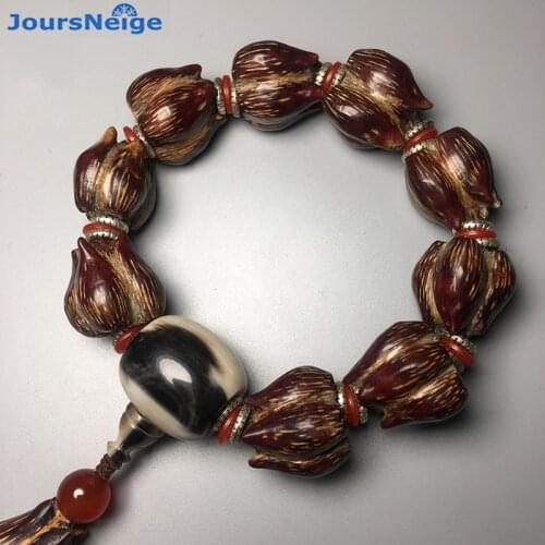 Wholesale Manual The Drop of Blood Lotus Flower Natural Bodhi Bracelets For Women Men Buddha Bead Tibetan Style Mala Hand String