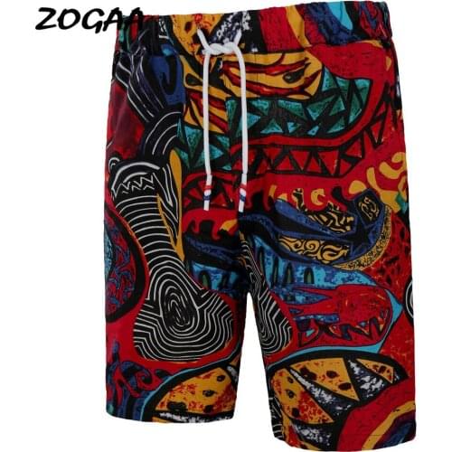 ZOGAA casual large size printed beach pants mens retro summer mens street clothing ethnic style wild beach