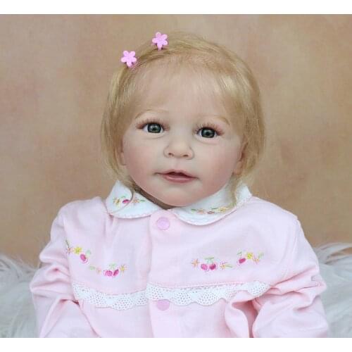 55 CM 3D-Paint Skin Soft Silicone Reborn Baby Doll Have Blood Vessels and Bloodshot Lifelike Blonde Lisa Dress Up Girl Toy