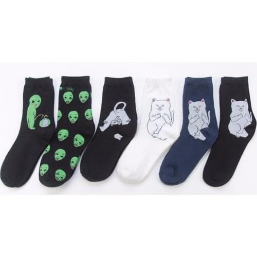 Fashion Street Art Funny Alien Planet Socks Personality Creative Funny Cartoon Cat Breathable Men Socks Happy Unisex Long Socks