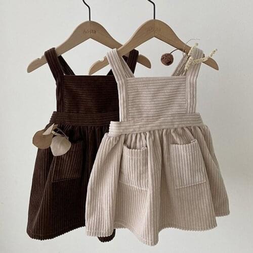 New Girls Korean Solid Vest Baby Girls Strap Dress Spring Dress Kids Solid Corduroy Sleeveless Dress Toddler Clothes