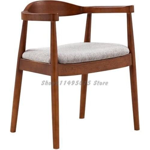 Solid Wood Dining Chair Modern Minimalist American Kennedy Presidential Chair Backrest Armrest Leather Dining Table And Chair