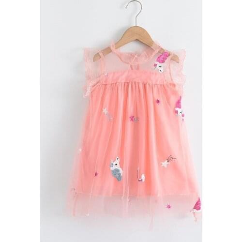 Girls Princess Dress 2021 New Summer Kids Fancy Party Sweet Cartoon Costume Children Lovely Princess Dresses Mesh Vestidos 3-7Y