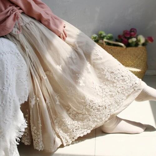 Eugen Yarn Skirt French Long Skirt Ankle Retro Double Mesh Yarn Loose Embroidery A-Line skirt