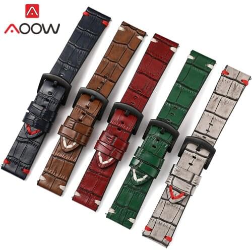 20mm 22mm Genuine Leather Strap Croco Pattern Vintage Men Replacement Bracelet Band for Huawei Watch GT 2 2e Pro 46mm Samsung S3