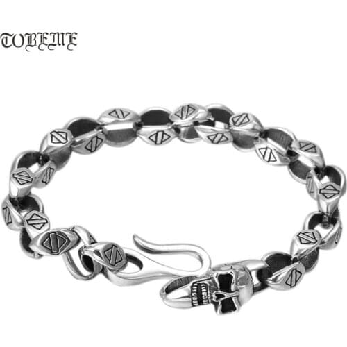 Handmade 100% 925 Silver Skull Bracelet Thai Silver Man Chain Bracelet Vintage Sterling Skeleton Bracelet Jewelry Gift