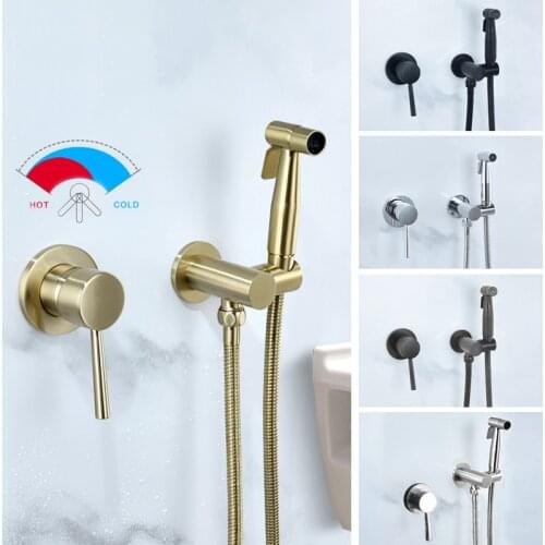 Black Bidet Sprayer Toilet Hygienic Portable Anal Shower Faucet Shattaf Jet Hot Cold Water Brass Mixer Hand Held Bidet Spray Set