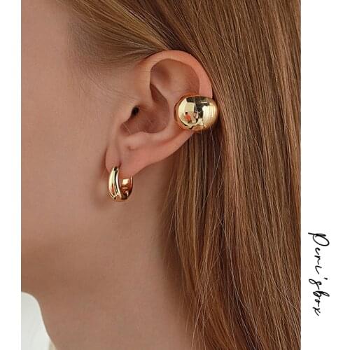 PerisBox Single Piece Solid Gold Earrings Without Piercing Metal Ball Chunky Cartilage Earrings for Women Minimalist Ear Cuff