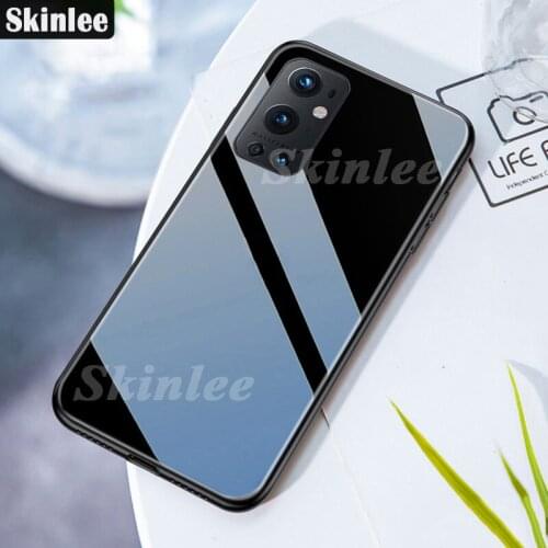 Skinlee For One Plus 9 Tempered Glass Case With Soft TPU Frame Shockproof Phone Cover For OnePlus 9 Pro Case