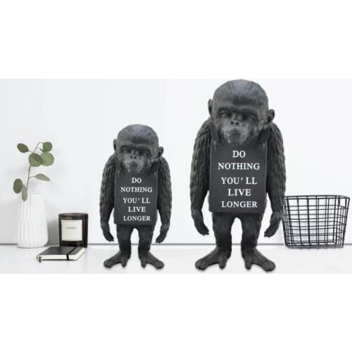 Modern Art Banksy Monkey Street Black and White Monkey Statue Creative Resin Art&Craft Do Nothing You'll Live Longer Ornaments