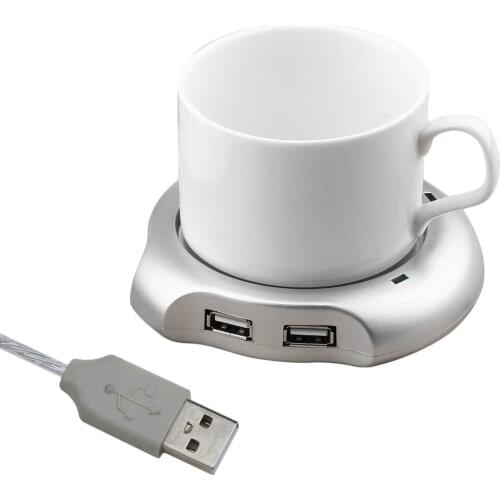 Hot Beverage Cup Silver 4 Port USB Hub Tea Coffee Cup Mug Warmer Liquid Temperature Electric Warmer For PC Heater Pad