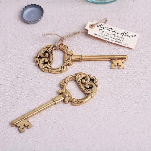 Wedding Favors and Gift "Key to My Heart" Gold Key Wine Bottle Opener Giveaway for Guest LX8142
