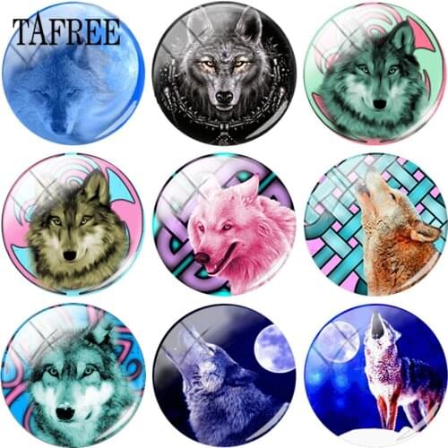 TAFREE Handmade Pattern Wolf DIY Glass Cabochon Round Dome Jewelry Findings For Pendant Keychain Necklace