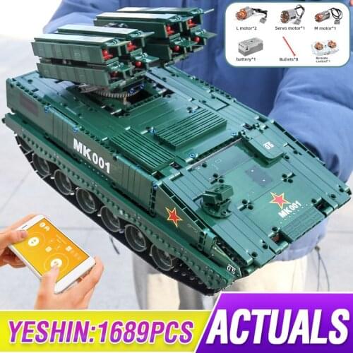 MOULD KING High-Tech APP Remote Control HJ-10 Battle Anti Missile Tank Set Building Blocks Bricks Kids RC Car Toys Gifts