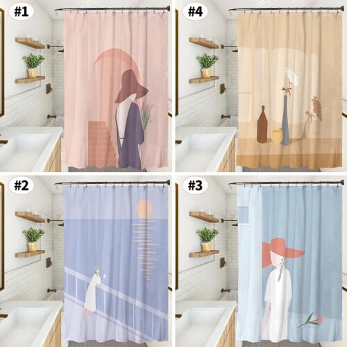 Ins Shower Curtain Nordic Flower Partition Curtains Waterproof Bathroom Door Screen with Hooks Removable Screen Sets Home Decor