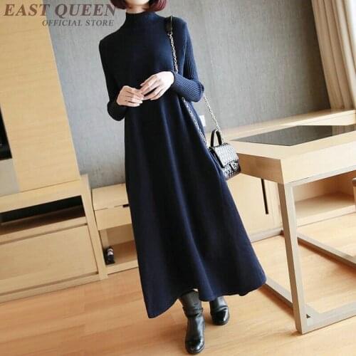 High quality women long dress in autumn and spring elegant full sleeve ankle-length for women loose turtleneck clothes DD343 F