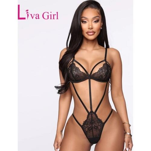 LIVA GIRL 2020 Woman Lace Teddy Black Bodysuit Sexy Lingerie Hollow Out Female Clothes Body Tops Ladies Lenceria Thong Lingeries