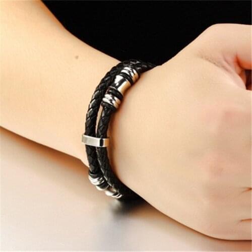 1 PC Titanium steel hand-woven leather mens bracelets to send boyfriend gifts