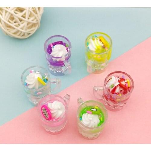 10pcs/lot Resin Fruit Ice Cream Charms 3D Cup Pendants for Jewelry DIY Keychain Bracelet Necklace Floating Accessories Handmade
