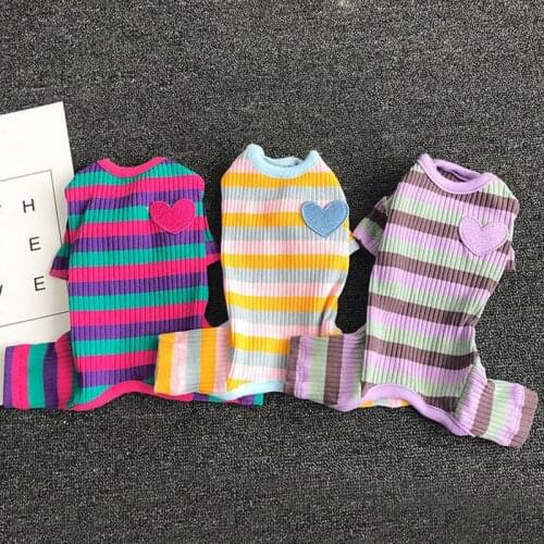 100% Cotton Dog Pajamas Colorful Striped Dog Jumpsuit Winter Warm For Small Dogs Shih Tzu Soft Pajamas Hoodie For Pet Winter S-L