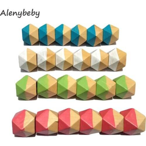 20pc Wooden Teether Geometric Octagonal Hexagonal Beads 18mm DIY Craft Jewelry Accessories Necklace Bracelet Baby Teething Toys
