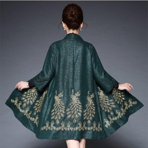 2019 Autumn Women Cardigan Long Trench Coat Female Loose Large Size Windbreaker Embroidery Cloak Overcoat Elegant Outerwear 641