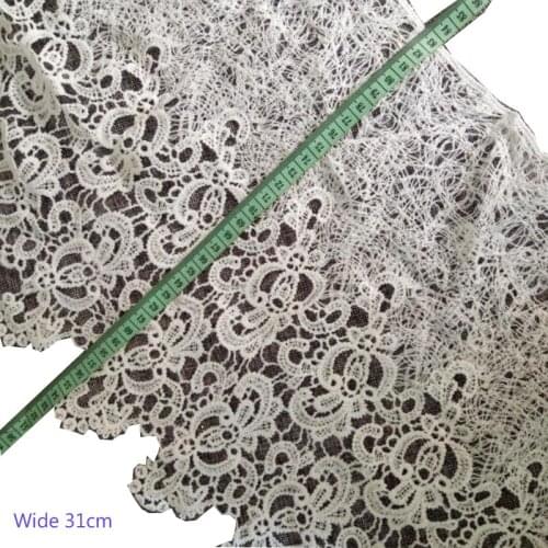 31CM Wide NEW white cotton Embroidery flower lace fabric trim ribbon DIY sewing Water soluble applique collar dress guipure