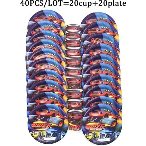 40PC Blaze And Machines Car Theme Kids Birthday Plate Cup Party Decoration Set Party Supplies Baby Birthday Event Party Supplies