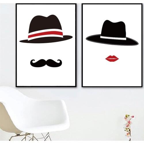 Mr Mrs Abstract Beard Lips Poster Canvas Paintings Minimalist Wall Art Print Nordic Posters Wall Pictures Couple Bedroom Decor