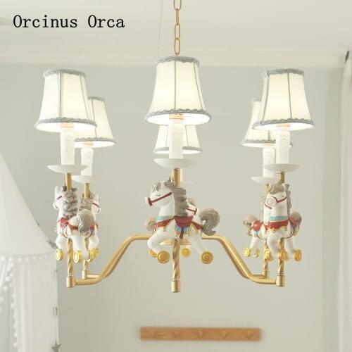American Creative merry go round chandelier Boy Girl Bedroom childrens room lamp cartoon romantic white pony Chandelier